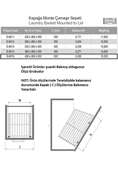 STARAX Çamaşır Sepeti Kapağa Monte S-8015