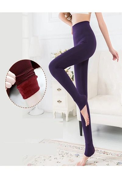 MİSTİRİK Ravena Model Plush Inside Furry Topl Pants Slimming Fit Чорапи в лилав цвят