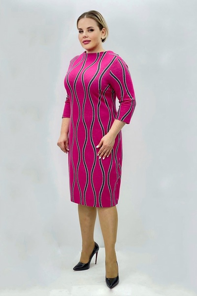 ModaMania Crew Neck Long Sleeve Striped Plus Size Dress