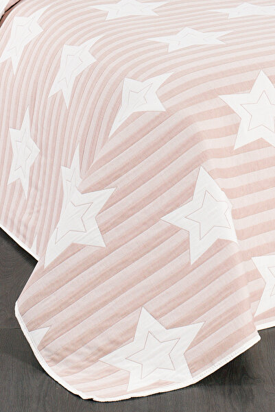 Evlen Home Collection Pedri Yıldız Desenli Pamuklu Tek Kişilik Yatak Örtüsü (pike Takımı) 2 Parça Pudra Çocuk Yatak Örtüsü