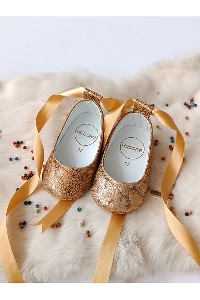 Hodore Fiore Bronze Genuine Leather Baby Ballerina Loafer