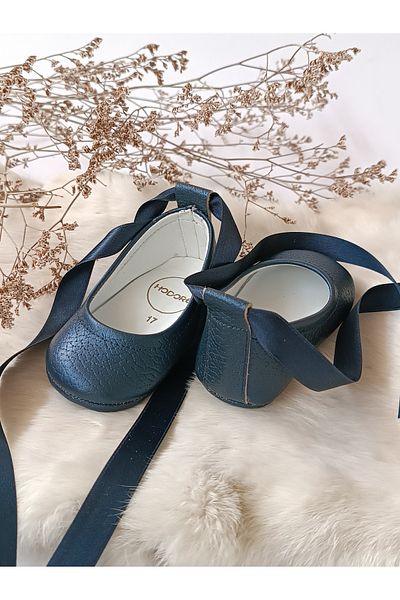 Hodore Fiore Navy Blue Genuine Leather Baby Ballerina Loafer
