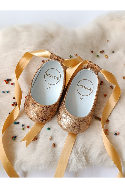 Hodore Fiore Bronze Genuine Leather Baby Ballerina Loafer