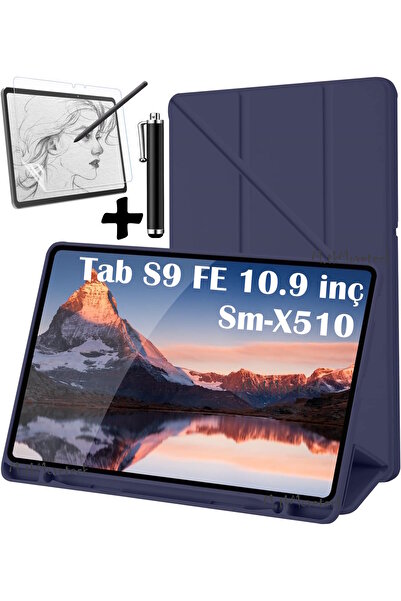 m.tk moveteck Samsung Galaxy Tab S9 Fe 10.9 Inç Sm-x510 Tablet Kılıfı Kalemlikli Silikon Ekran Koruyucu Kalem Set