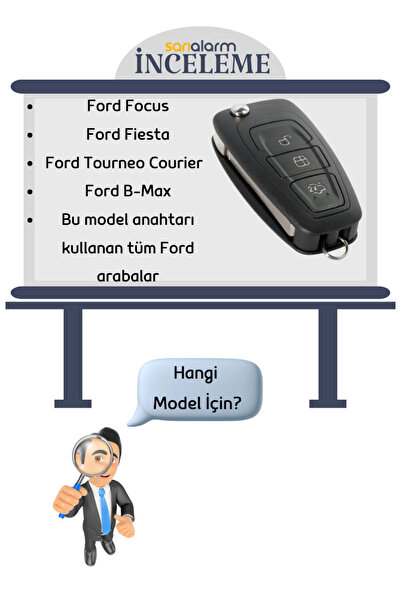 sarıalarm Premium Ford Fiesta Focus Tourneo Courier Black Auto Key Case