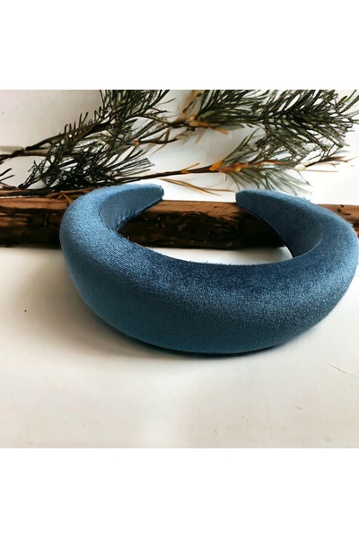 alsaccessories Βελούδινο γαλάζιο χρώμα με επένδυση με ίσια κορώνα μαλλιών
