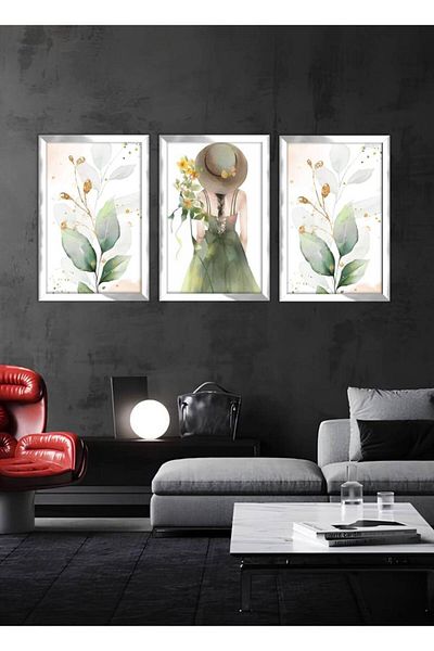 avm19 Pictură decorativă pentru femei în cadru din plexiglas, set de 3