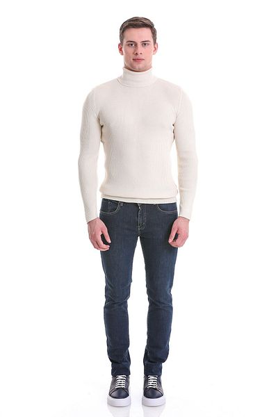 Hatemoğlu Beige Slim Fit Ribbed Turtleneck Wool Knitwear Sweater