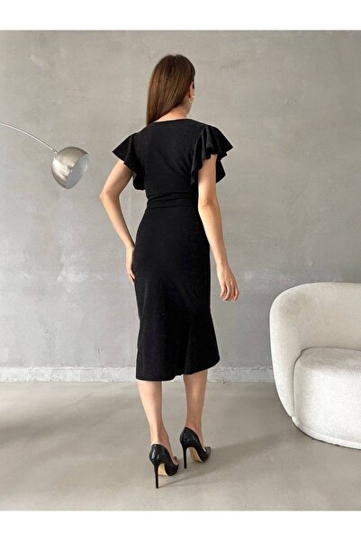 vuvutasarım Βραδινό φόρεμα με γκλίτερ μαύρο με διπλό στήθος 121