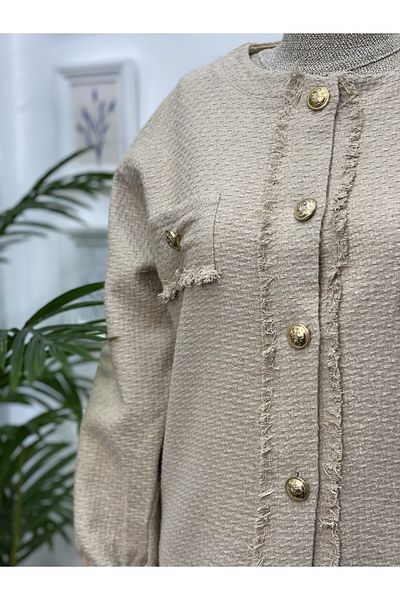 Esre Store 4460 Model Beige Hijab Double Set - Chanel Fabric