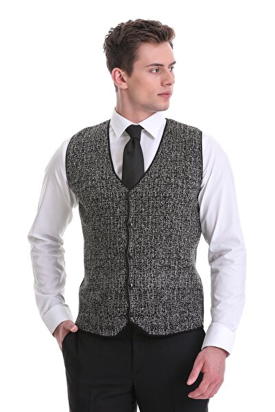 Hatemoğlu Чорний Regular Fit візерунковий вовняний трикотажний жилет