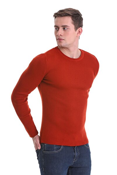 Hatemoğlu Tile Slim Fit Corded Crew Neck Wool Knitwear Sweater