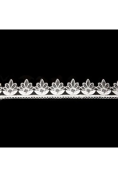 Nazarone Γαλλική δαντέλα Jn1864 13,5mt Φλούμπα Glitter-κρέμα-ασημί