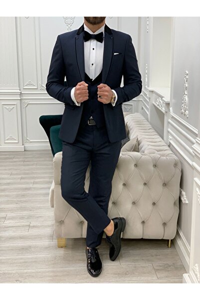 LONATOLİA Erkek Smokin Damatlık İtalyan Stil Slim Fit Ceket Yelek Pantolon Pa...