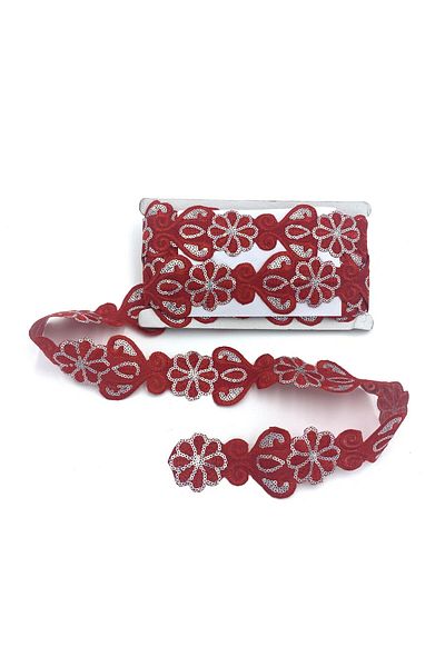 Nazarone Organza Sequin Lace 5407 13,5m-red Silver
