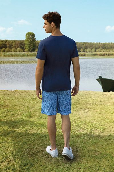 Doreanse Set de pijamale pentru bărbați, tricou cu imprimeu albastru, pantaloni scurți 4923