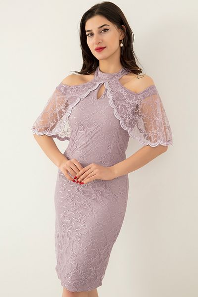 PULLIMM Rochie de seară scurtă cu umăr din dantelă 13327