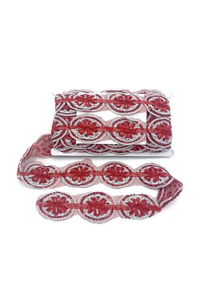 Nazarone Organza Sequin Lace A8-1703 13,5m-red Silver