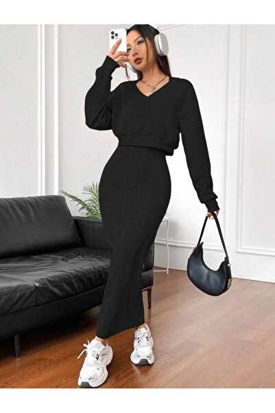 Styling Park Spor Tarz Elbise ve Sweatshirt Takım