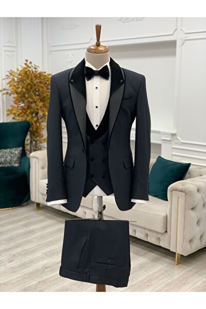 LONATOLİA Erkek Smokin Damatlık Şal Yaka İtalyan Stil Slim Fit Ceket Yelek Pa...