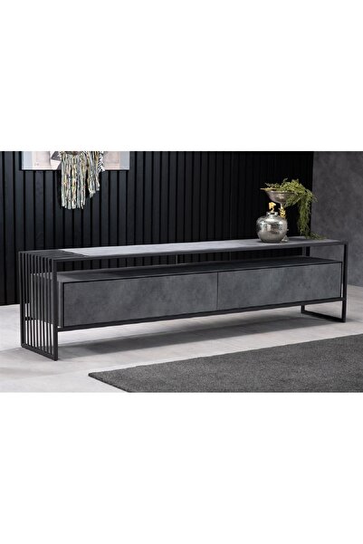 Passion Sonia Tv Ünitesi Metal Ayaklı Antrasit Gri Kulpsuz Dolaplı Çekmeceli ...