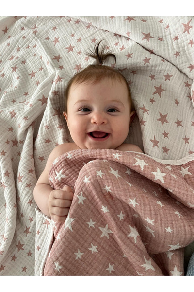 Caline Baby 4 طبقات جاكار موسلين بطانية نمط نجمة ورد مجفف