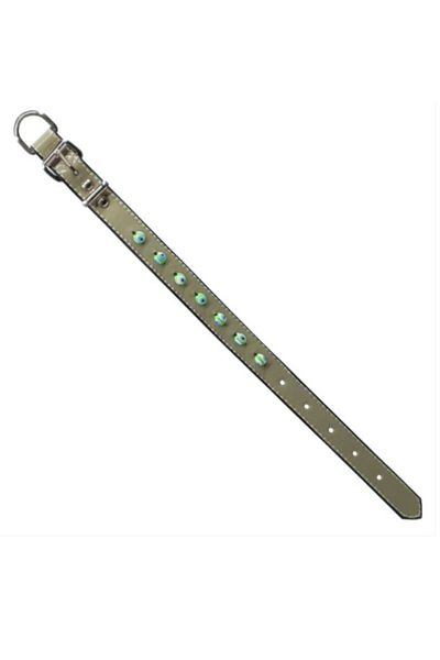 Glipet Green Color Soft Texture Supported Evil Eye Beaded Patent Leather Collar 2.5x50 Cm
