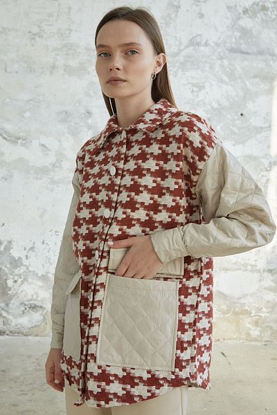 InStyle Houndstooth Pattern Quilted Jacket - Tile