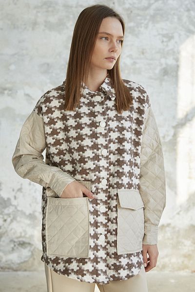 InStyle Καπιτονέ μπουφάν Houndstooth Pattern - Καφέ