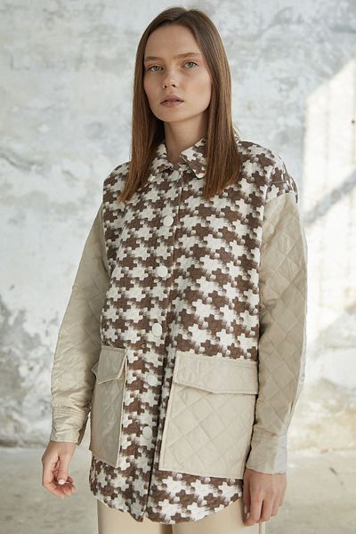 InStyle Καπιτονέ μπουφάν Houndstooth Pattern - Καφέ