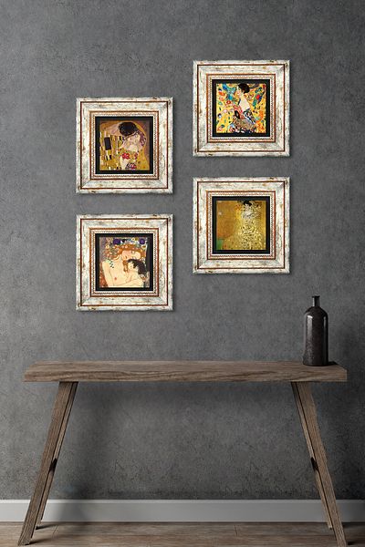Pinecone Gustav Klimt Woman with a Fan, Portrait of Bauer, Mother Child, the Kiss Stone Painting Framed Wall Decor
