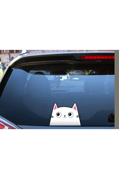 AlyMarkt Beyaz Sevimli Kedi Temalı Kapı Duvar Ayna Cam için Sticker 2