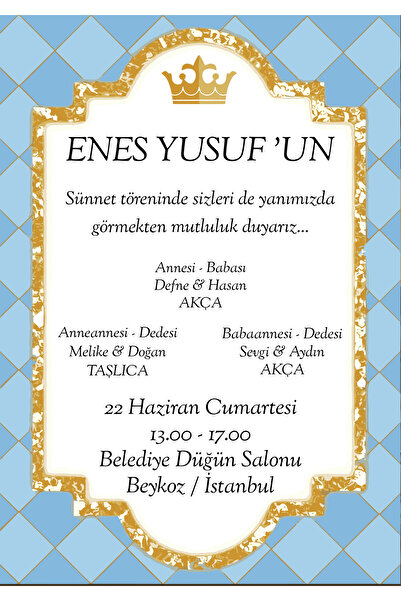 Belinay Sünnet Davetiyesi 400-09 (50 adet)
