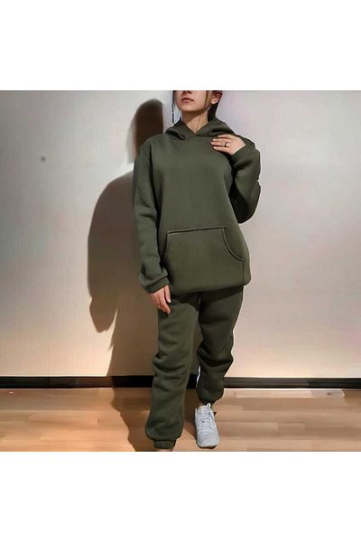 Pupa Hooded Winter Ribbed Large Oversize Women's Tracksuit Set
