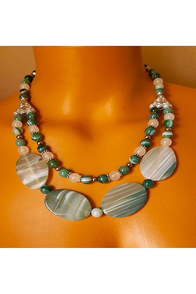 Asteria Elite Premium Series Green Agate Two Row Evil Eye Protection Abundance Blessings Necklace Bracelet Set