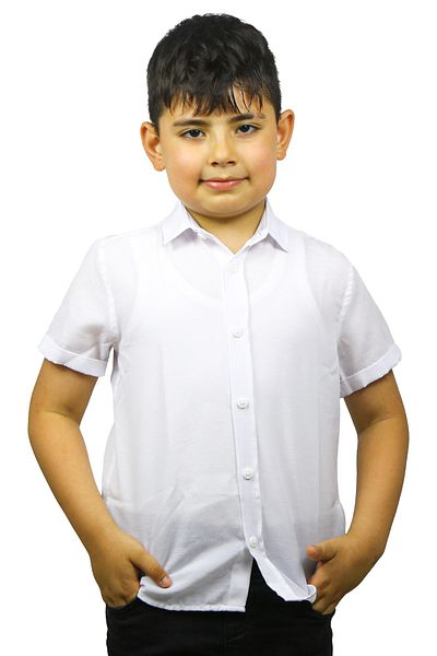ASG TEKSTİL Cămașă pentru băiat cu mânecă scurtă de culoare albă