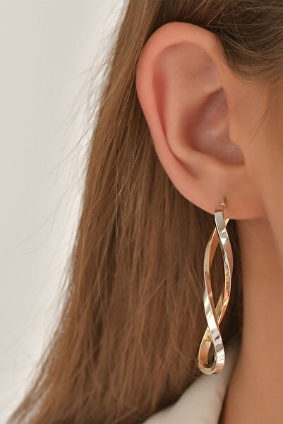 WOOW GOLD 14 Ayar Altın Küpe İki Renk Sonsuzluk Sallantılı Küpe