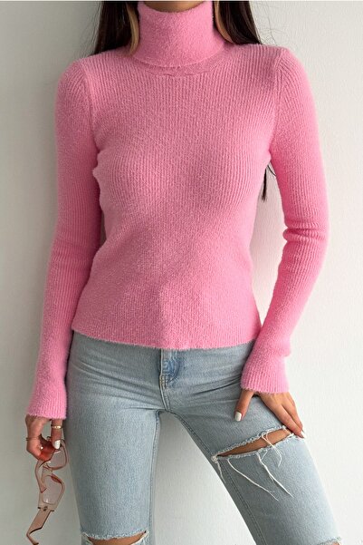 FEMELLE Women's Pink Standard Size Plush Knitwear Throat Sweatshirt