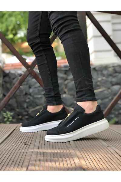 BOA BOA BA0310 - Black and White Men's Shoes with High Sole and Zipper
