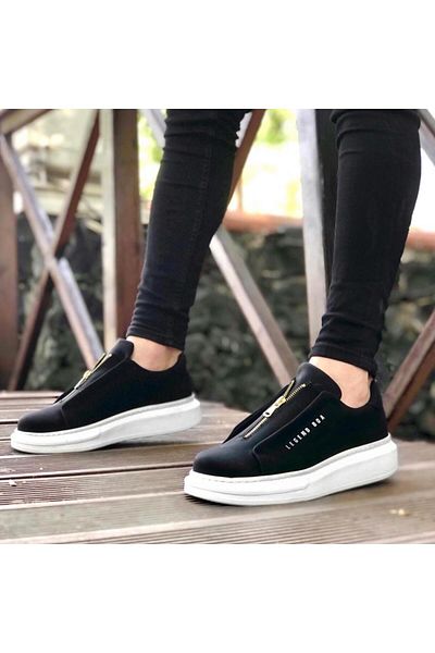 BOA BOA BA0310 - Black and White Men's Shoes with High Sole and Zipper
