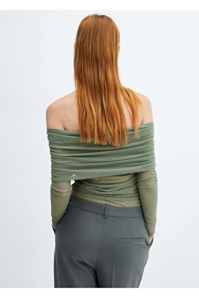 MANGO Woman Μπλουζάκι από τούλι Off Shoulder