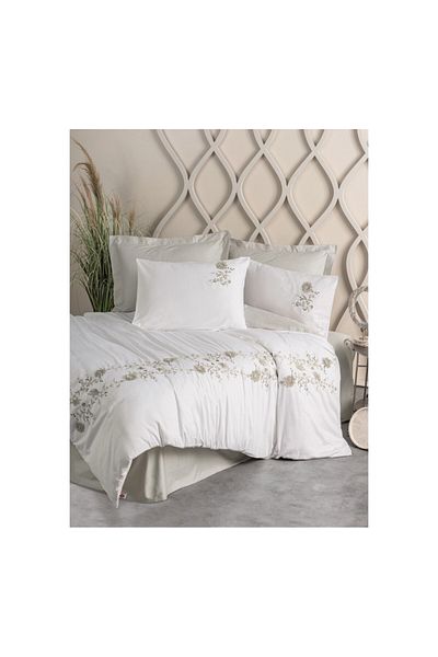 ŞENER HOME Σετ Παπλωματοθήκης Cottonbox 3D Κεντημένο Σατέν - Διπλό, Μπεζ Urian