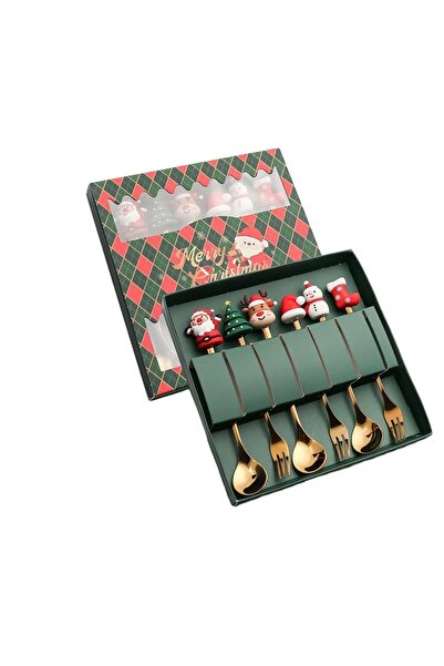 ge living Yılbaşı Temalı Gold Tatlı Çatal Kaşık Seti