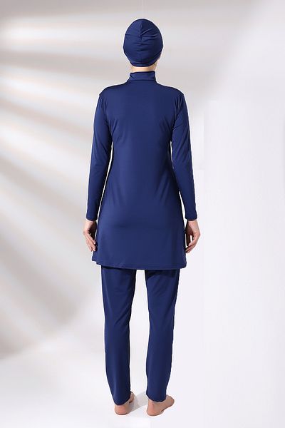 Aykum Mayo MARINEBLAUES, LANGÄRMELIGES, STRETCH-STRICKHOSE, GESCHLOSSENES HIJAB-BADEMODE-SET