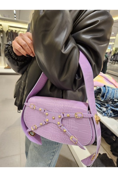 MERCAN ÇANTA Mercan Stores Kadın Lila Krokodil Dokulu Ayarlanabilir Kilit Ask...