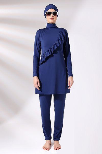 Aykum Mayo MARINEBLAUES, LANGÄRMELIGES, STRETCH-STRICKHOSE, GESCHLOSSENES HIJAB-BADEMODE-SET