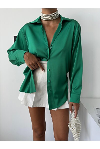 Rabury Butik قميص ساتان حريري أخضر