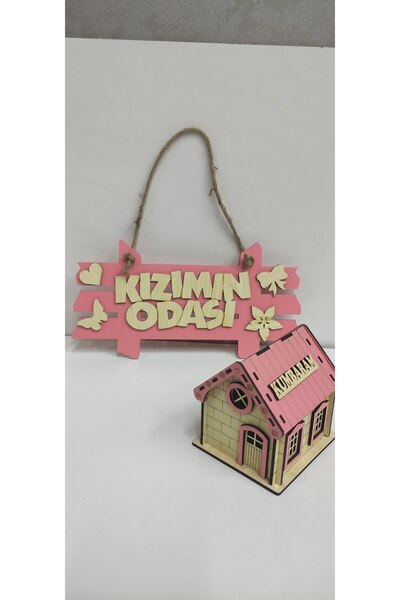 hayalimhediyelik Ahşap Kumbara&Kızımın Odası Kapı Süsü Pembe Renk