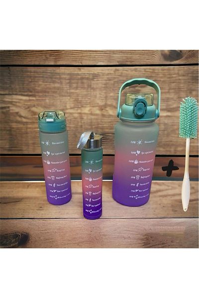 Holographic Motivational 3-Piece Water Bottle with Brush Gift Water Bottle 2lt+900ml+300ml Tritan Sports Water Bottle