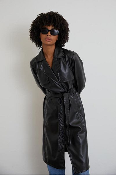 Mitay Women's Leather Long Coat Trench Coat